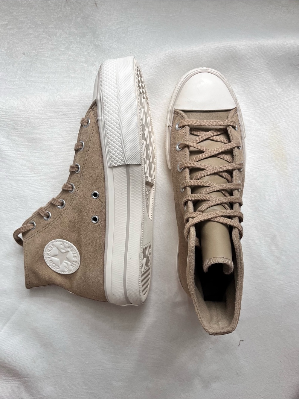 Converse Chuck Taylor All Star Lift Platform high top Suede beige sneakers 10